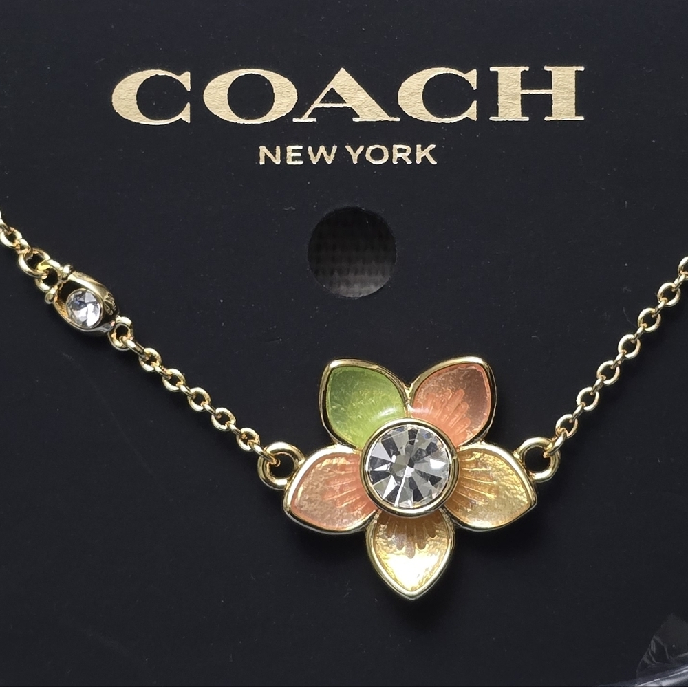 Coach Gold and Orange Floral Necklace